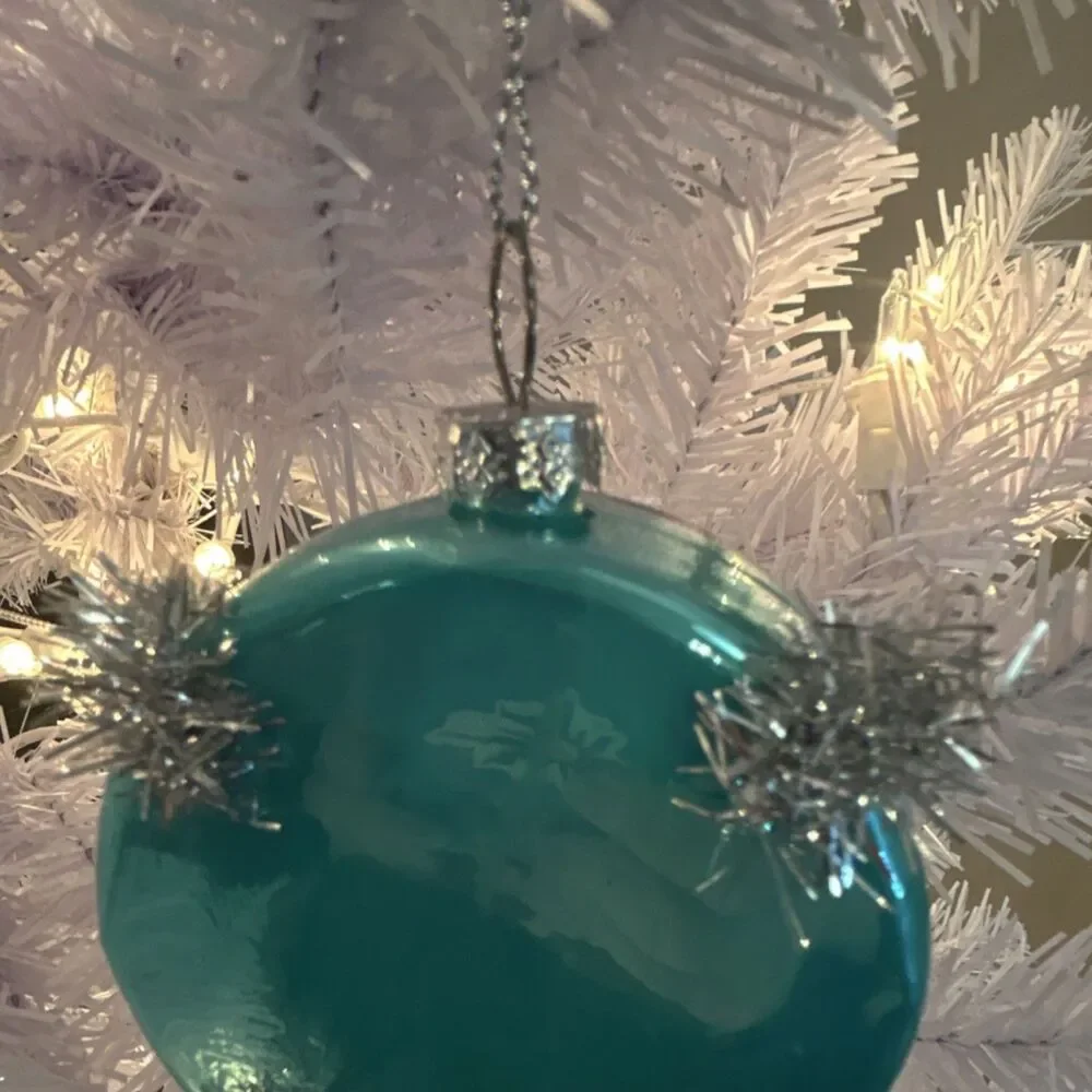 Ashland Glass Christmas Ornament Blue Black Silver Round Design